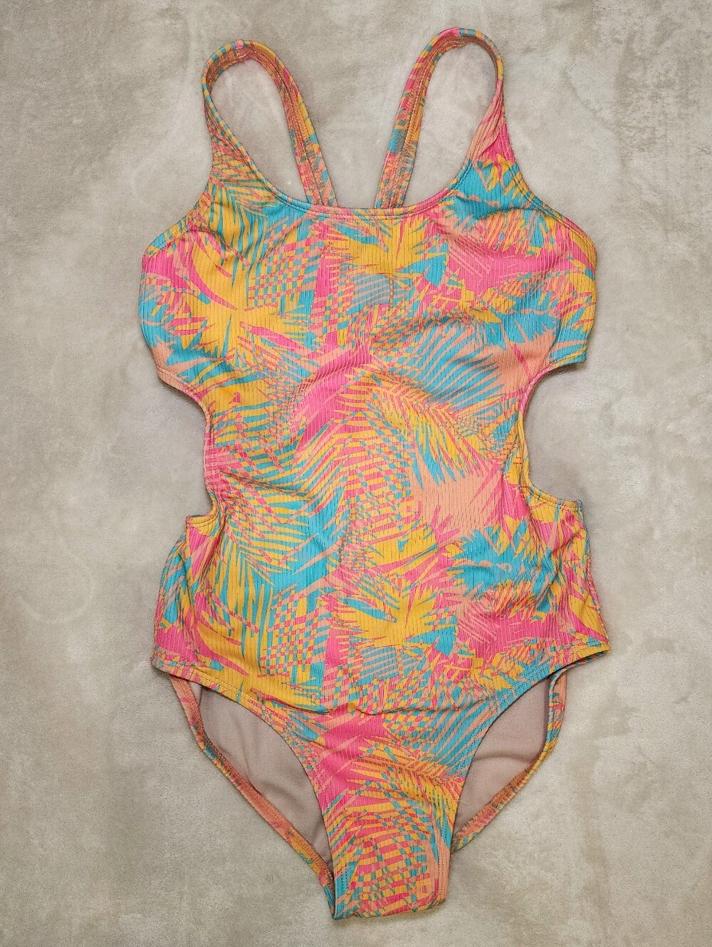 NWT Kids Colorful One-Piece Swimsuit w/ Cut Outs Size XL 90s Tropic Print